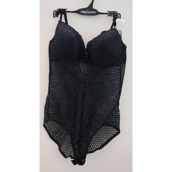 Daisy Fuentes DF2125A Women's Sz XL Black Crochet Lace Teddy Bodysuit - Picture 3 of 4